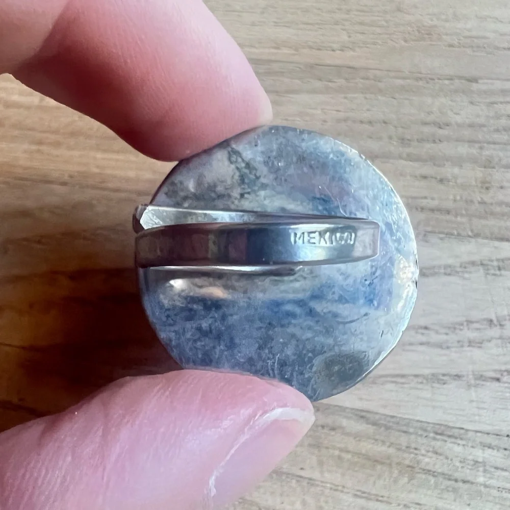 Vintage Mexico Sterling silver ring textured spherical globe dome ring